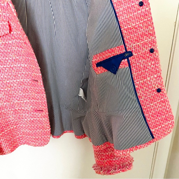 J Crew Peplum Lady Tweed Boucle Jacket Blazer Barbie Pink Fringe Size 14 G1959 - Picture 8 of 16
